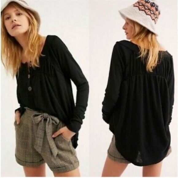 We The Free FP Cozy Up Thermal Henley Black Sz L - Picture 3 of 6